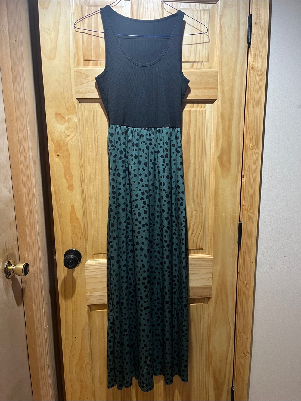 SHEIN Black & Green Polka Dot Tank Maxi Dress